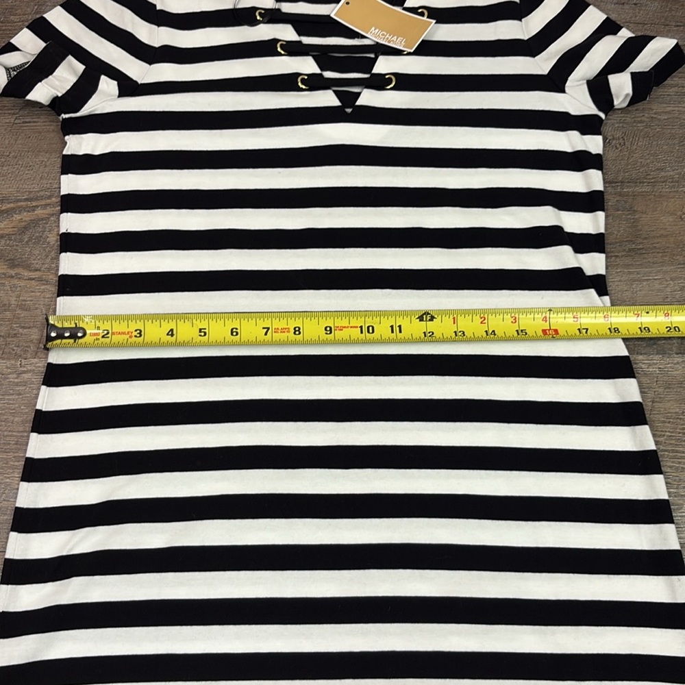 NEW Michael Kors Short Sleeve Lace Detailed Neckline Striped Dress Size Small - Picture 8 of 10